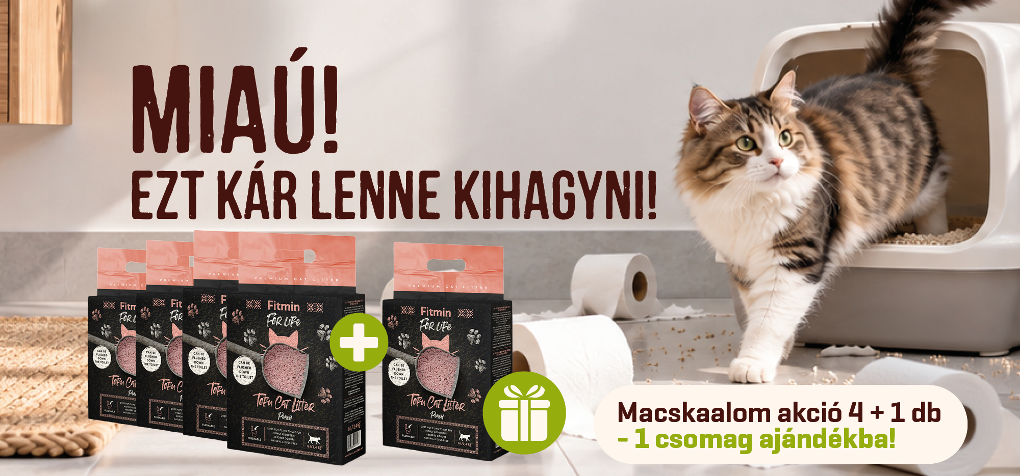 Fitmin For Life tofu macskaalom 4+1 akció – 5 csomag barackillatú macskaalom 4 áráért, 1 csomag ajándékba.