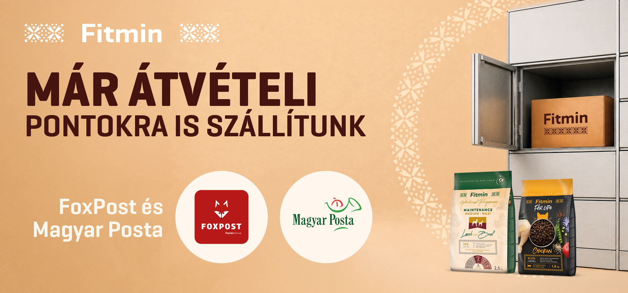 Fitmin állateledel rendelés átvételi pontokra – szállítás FoxPost és Magyar Posta csomagautomatákba.