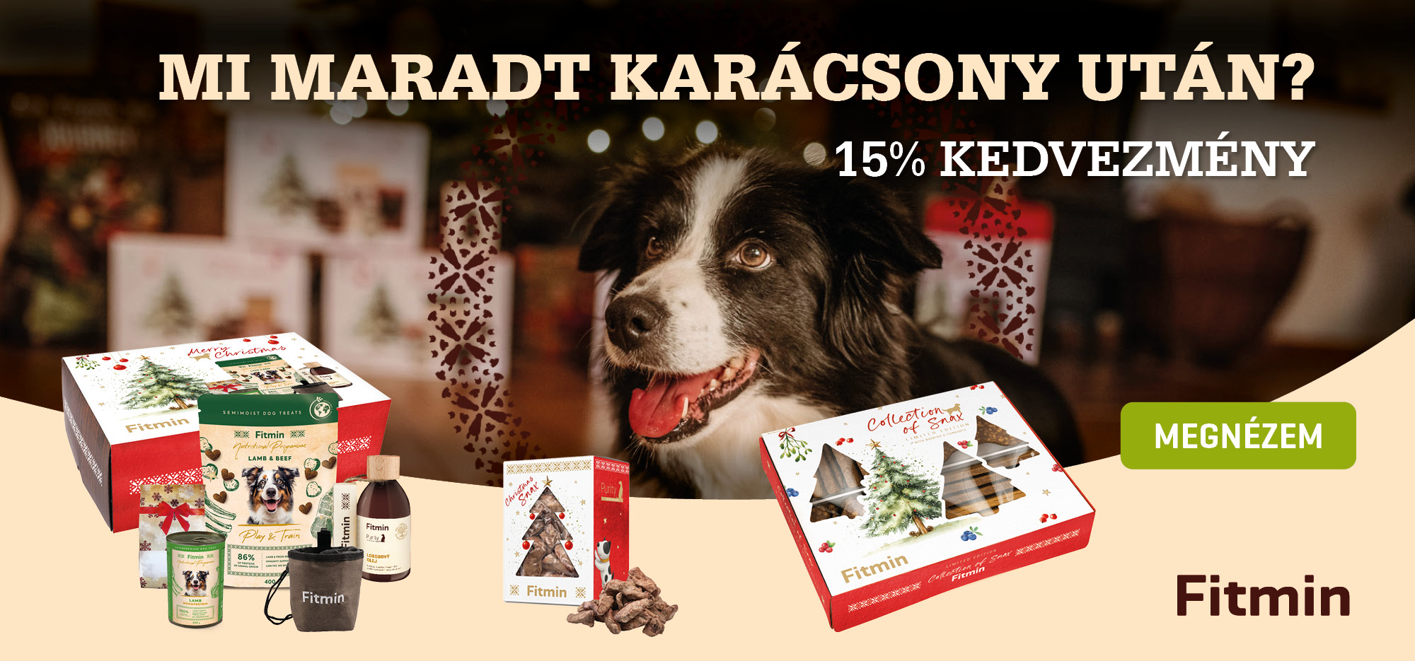 Fitmin karácsonyi ajándékcsomagok és jutalomfalatok kutyáknak – 15% kedvezmény
