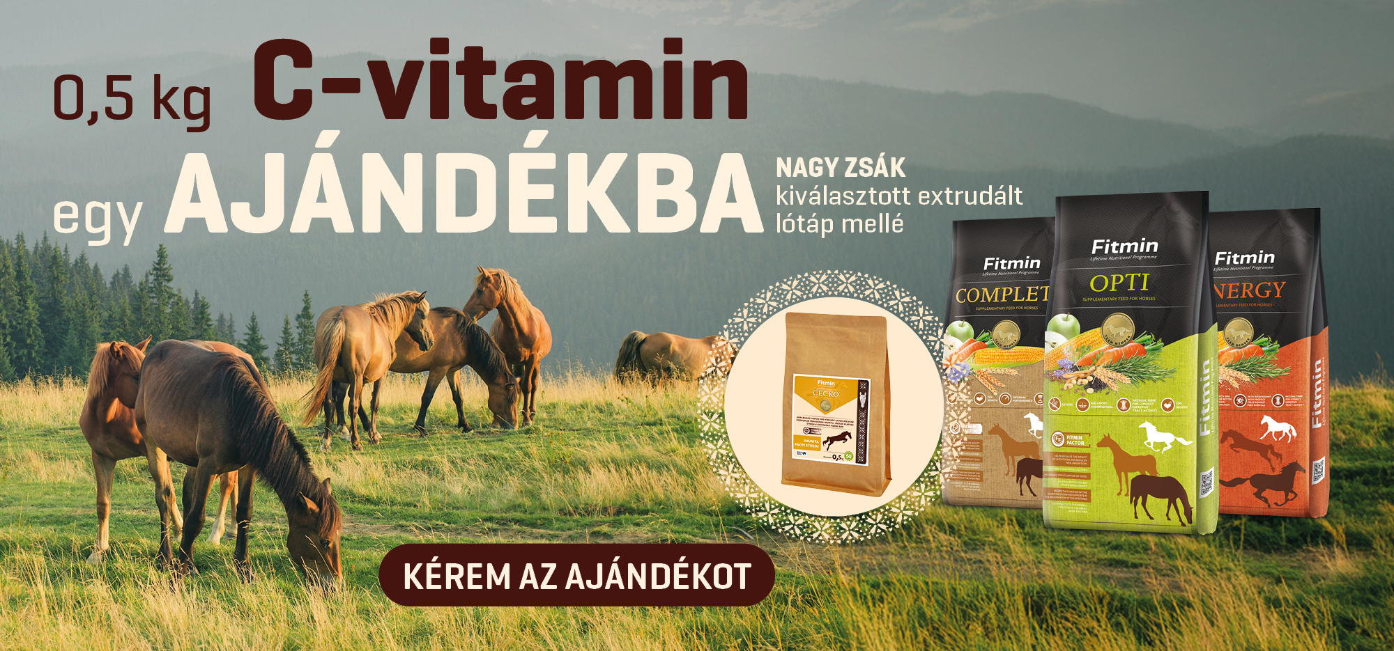 Vásárolj egy nagy zsák kiválasztott Fitmin lótápot, és 0,5 kg C-vitamint adunk ajándékba!