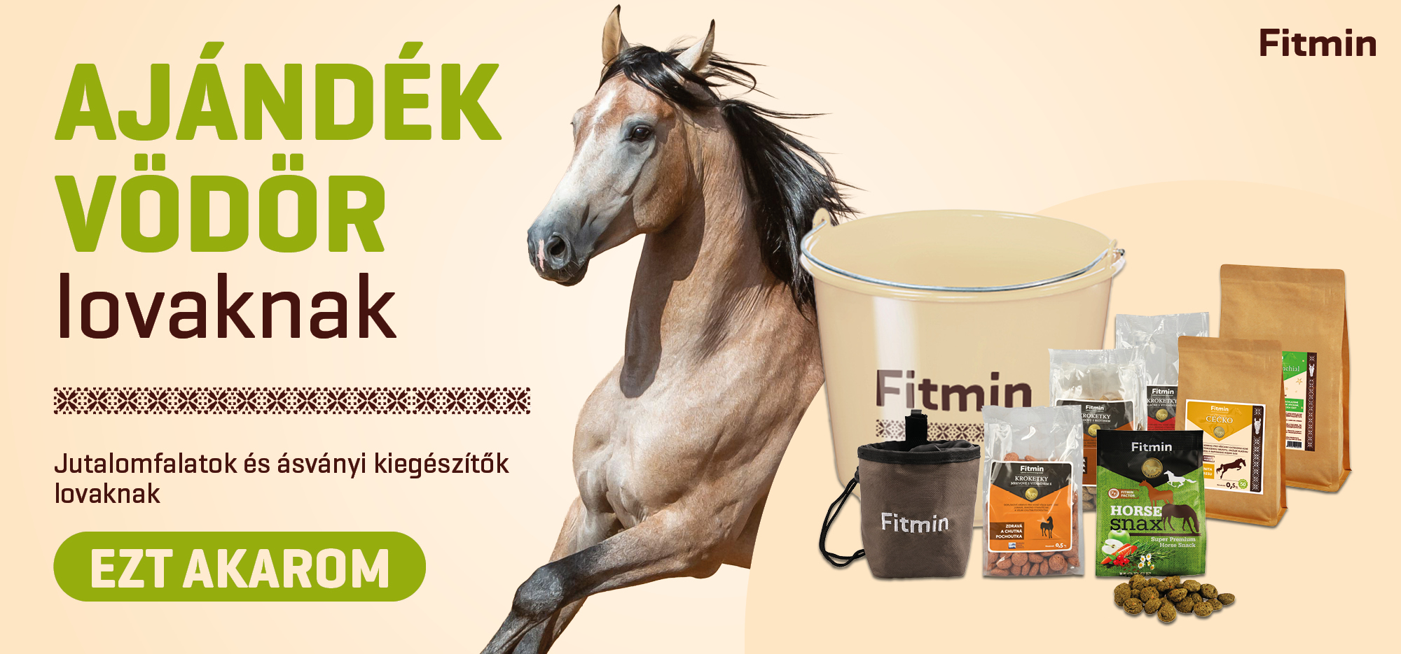 „Exkluzív Fitmin ajándék neked és lovadnak – finomságok, Fitmin vödör és ásványi kiegészítők lovaknak.