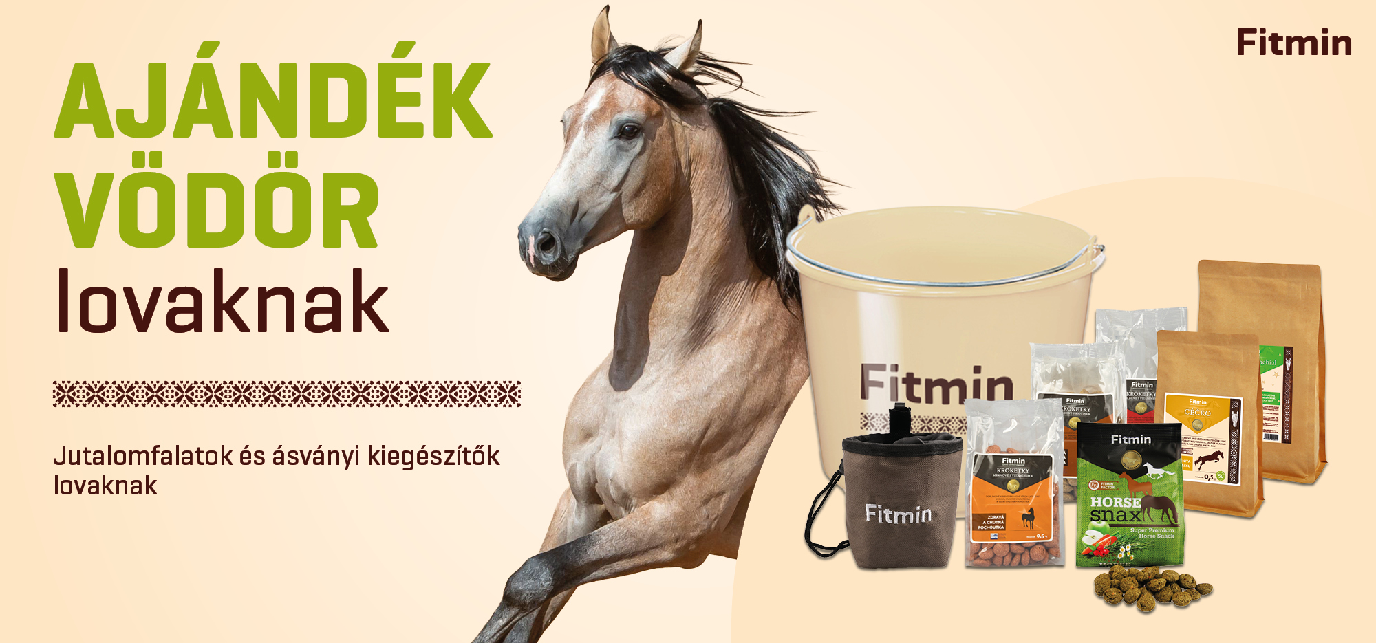 „Exkluzív Fitmin ajándék neked és lovadnak – finomságok, Fitmin vödör és ásványi kiegészítők lovaknak.
