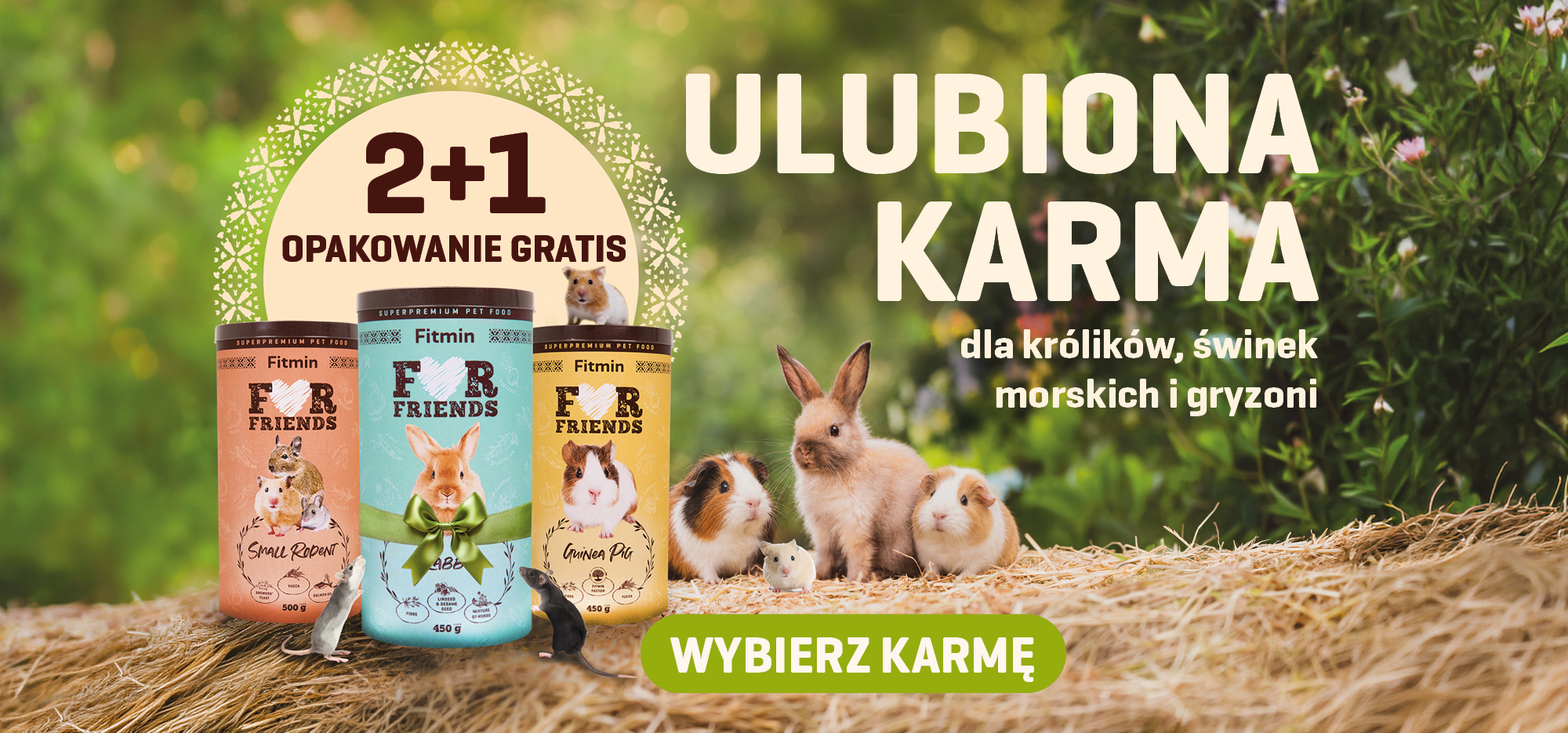 Karma Fitmin For Friends dla królików, świnek morskich i małych gryzoni – promocja 2+1 opakowanie gratis