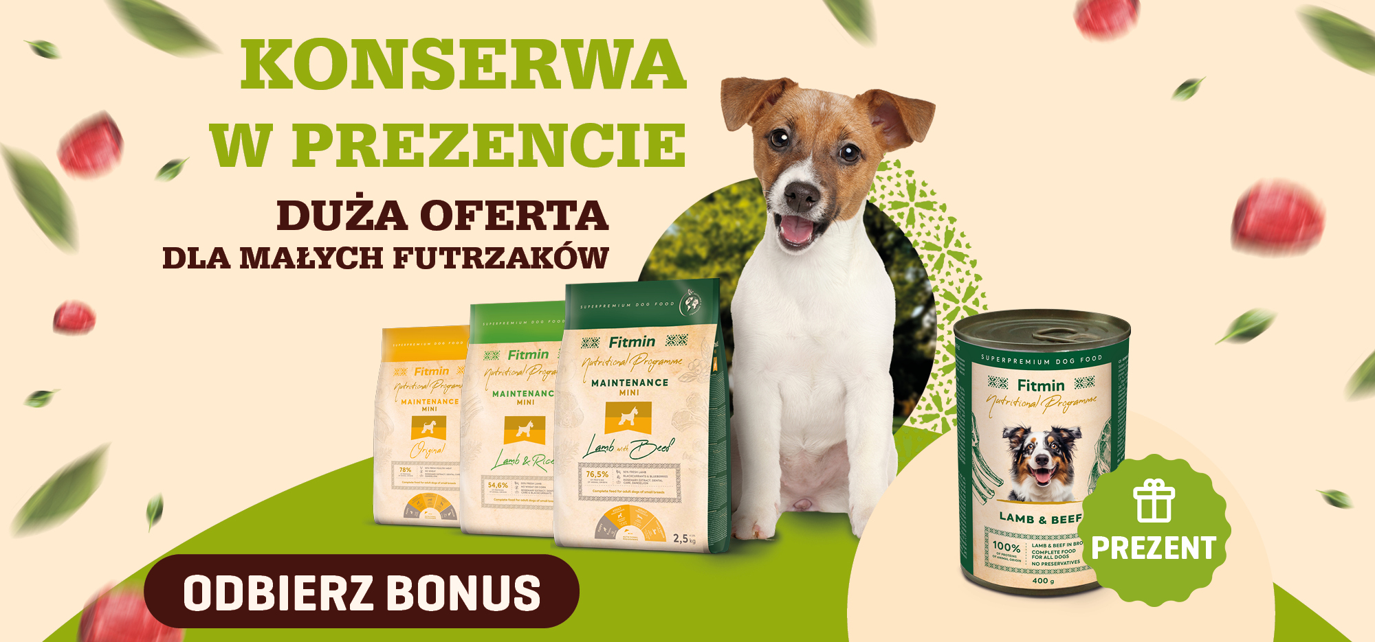 Konserwa Fitmin w prezencie przy zakupie suchej karmy dla psów z programu żywieniowego Fitmin.