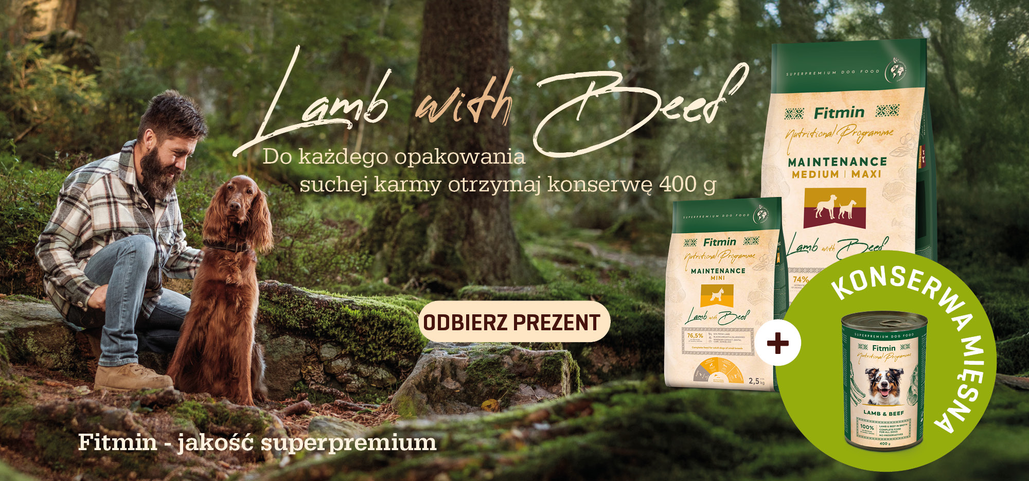 Karma dla psa Fitmin Lamb with Beef – sucha karma + puszka 400 g gratis