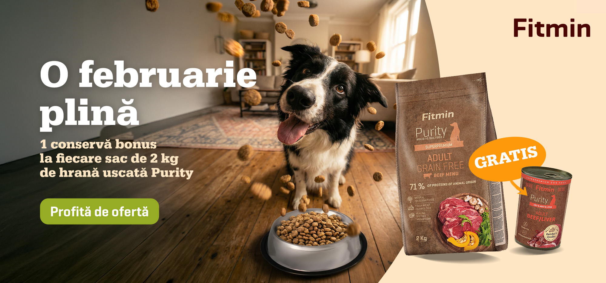 Promoție de iarnă Fitmin pentru câini cu hrană Purity.