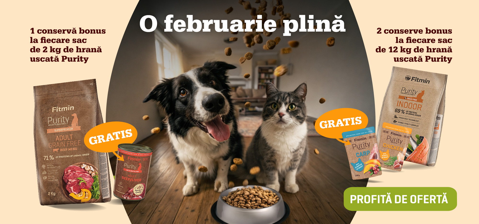 Promoție de iarnă Fitmin pentru câini pisici cu hrană Purity.