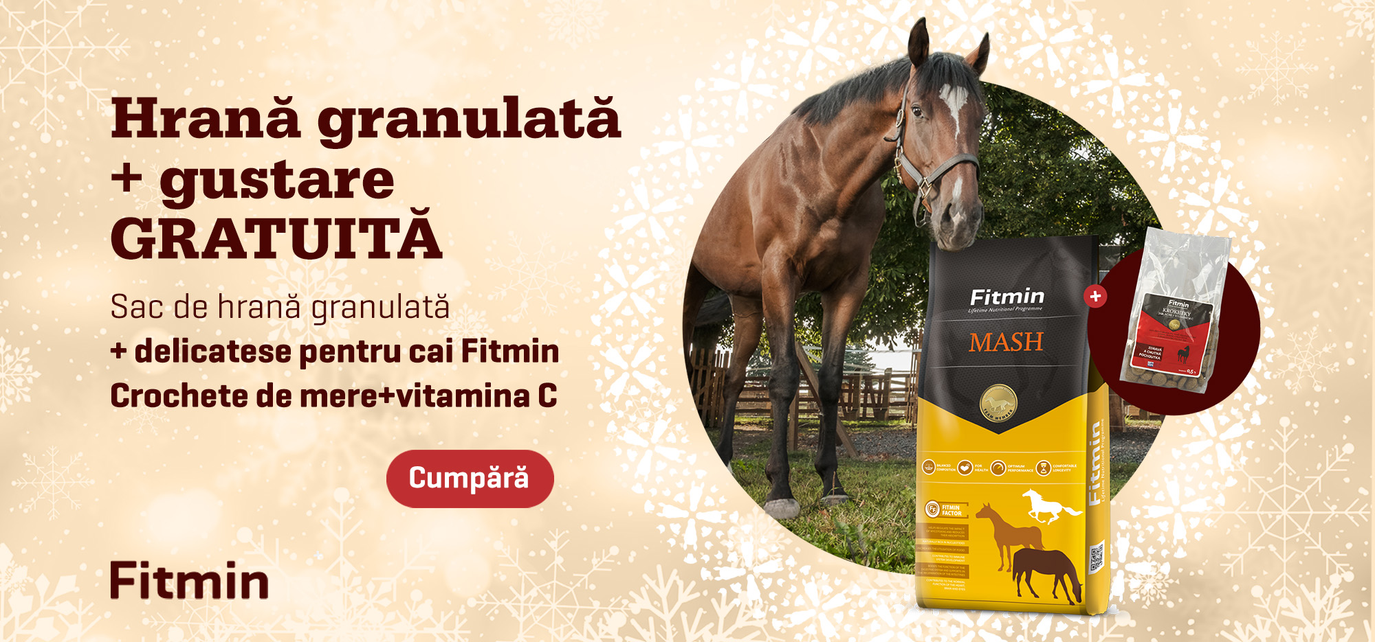 Překlad do rumunštiny:  **Recompensă gratuită Fitmin la achiziționarea hranei pentru cai.**