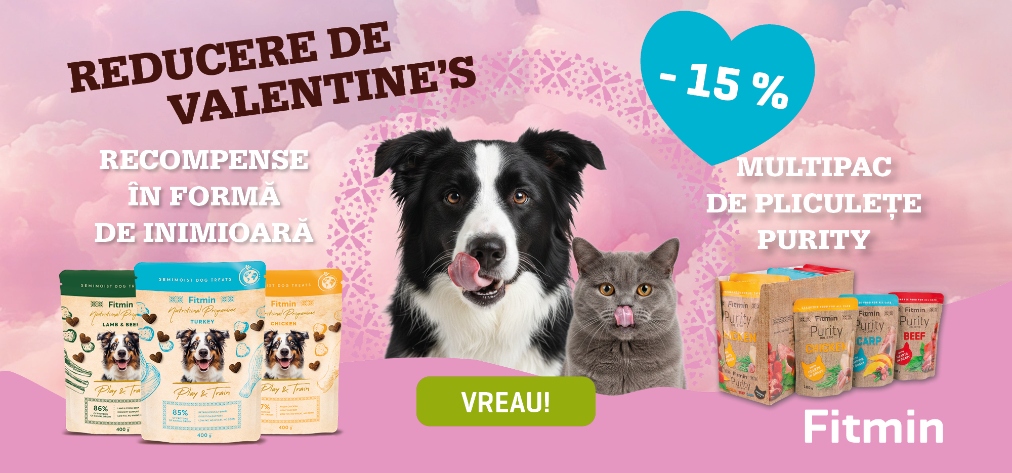 Promoție de Valentine’s Day Fitmin pentru recompense în formă de inimă pentru câini pisici