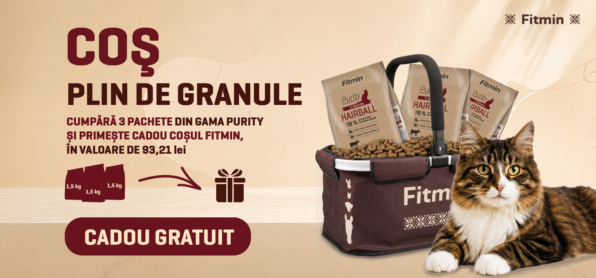 Promoție Fitmin Nutritional Programme pentru câini – cumpără 3× 2,5 kg hrană uscată și primești un coș cadou.Promoție Fitmin Nutritional Programme pentru câini – cumpără 3× 2,5 kg hrană uscată și primești un coș cadou.