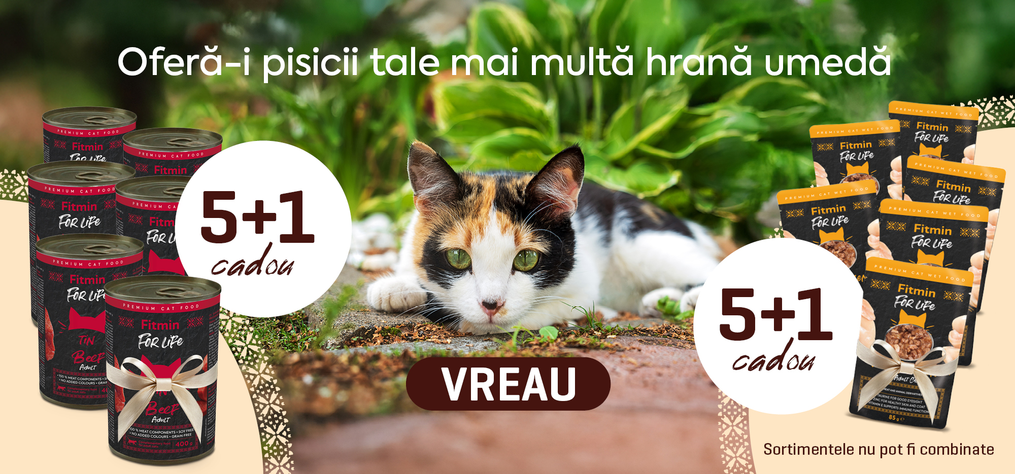 Hrană umedă pentru pisici Fitmin – conserve și plicuri 5+1 cadou, ofertă specială