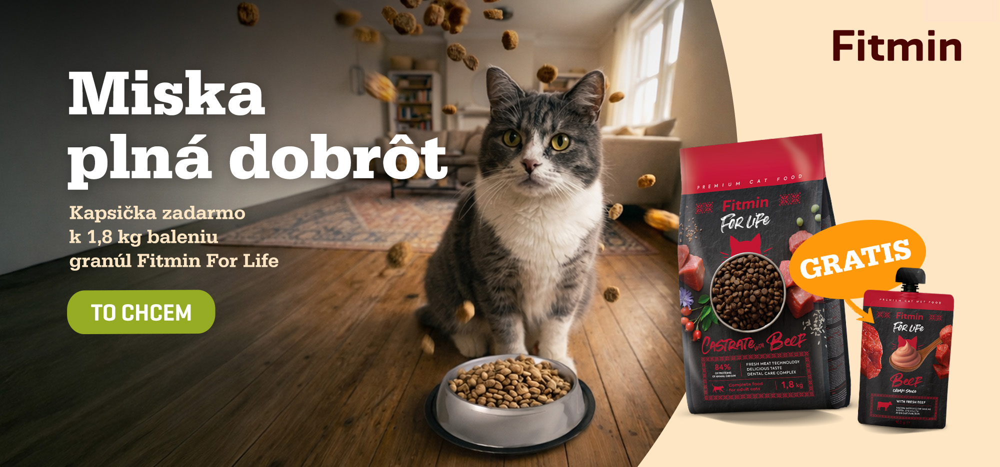 Miska plná dobrot - 1,8 kg granulí pro kočky + kapsička zdarma