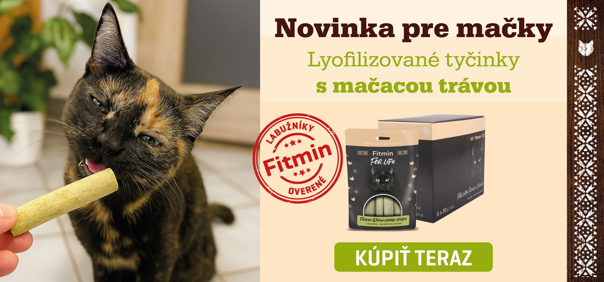 Novinka pre mačky mrazom sušené tyčinky s mačacou trávou