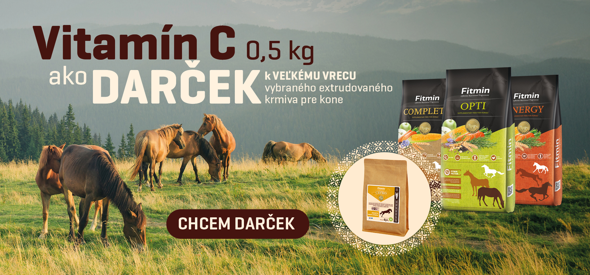 Extrudované krmivo pro koně + Vitamin C zdarma jako dárek