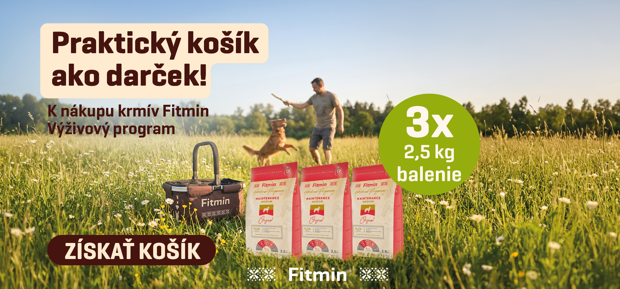Košík plný granulí - Krmivo pro psy Výživový program 2,5 kg + košík jako dárek zdarma