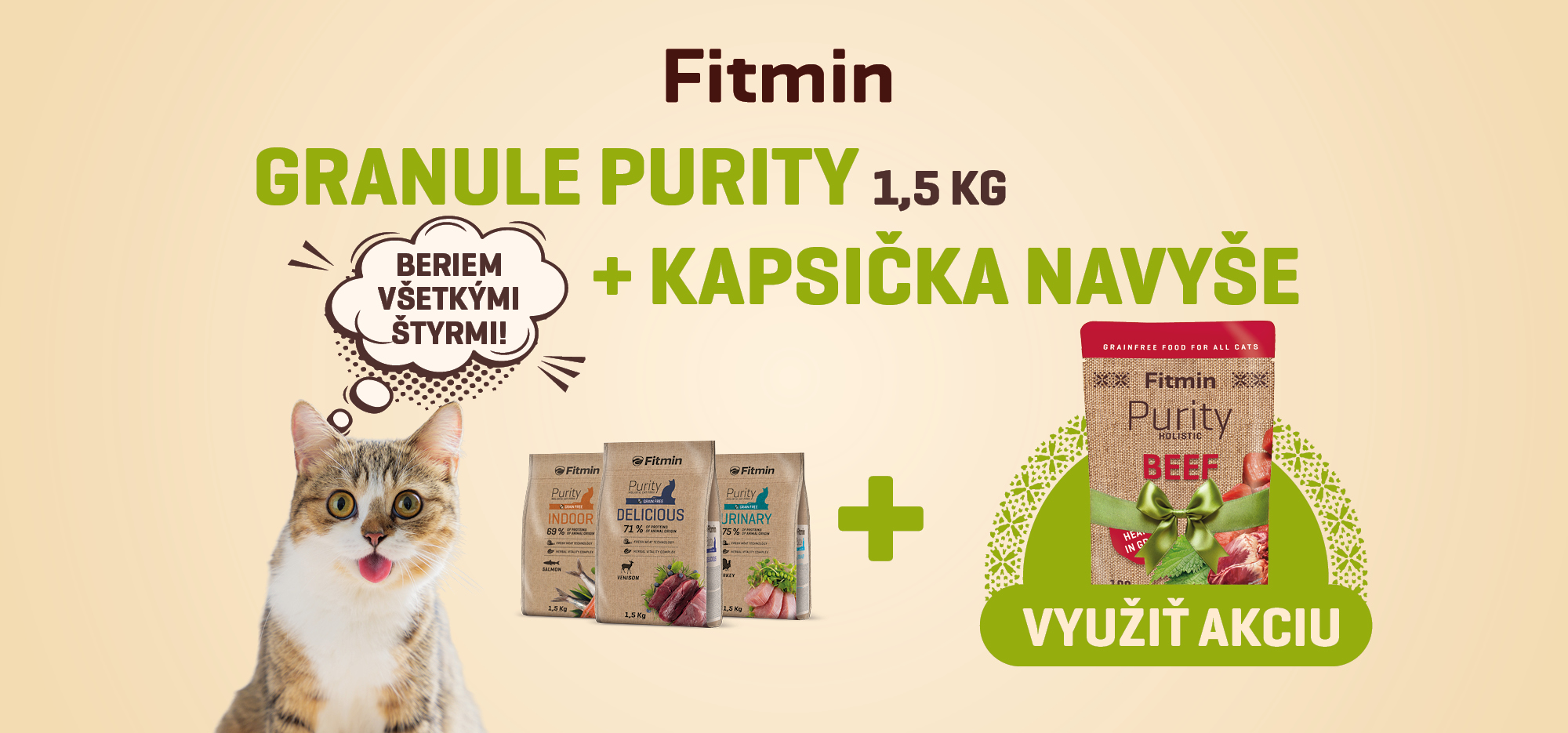 Granule Purity pro kočky 1,5 kg + hovězí kapsička zdarma jako dárek