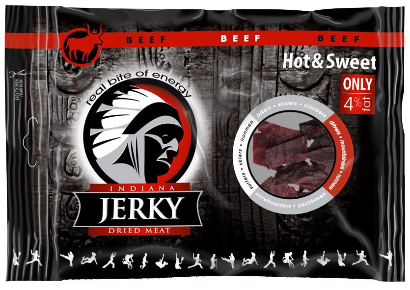 Sušené maso Indiana Jerky 90g Příchuť: hovězí hot sweet