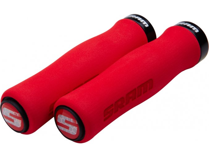 SRAM Locking gripy pěnové tvarované, 129mm červené s černou objímkou a koncovkami řidítek