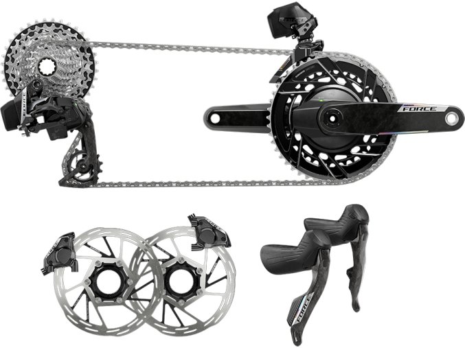 Sada SRAM Force AXS 2X E1 Electronic HRD (brzdové/řadící páky s FM třmeny, řetěz Force 114