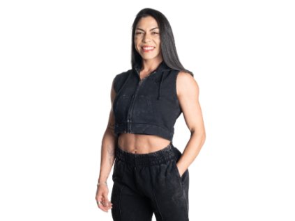Better Bodies ACID CROP SL HOOD ACID WASHED BLACK – mikina bez rukávov Better Bodies opraná čierna