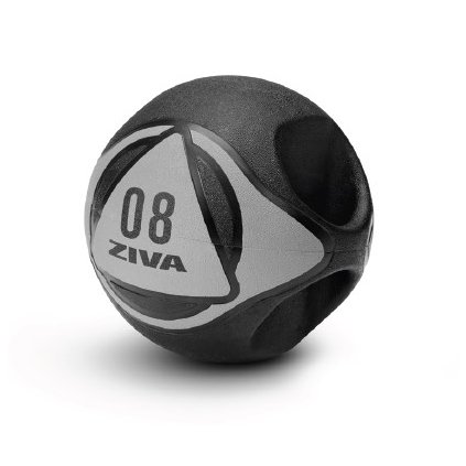 Masszív medicinlabda fogantyúkkal a ZIVA-tól, fekete és szürke színben.