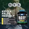 BEEF Protein isolate je rychle vstřebatelný hydrolyzovaný hovězí protein, který je ideální pro podporu regenerace a růstu svalů.
