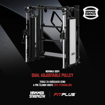 Hammer Strength Dual Adjustable Pulley - nezávislé protismerné kladky s tehličkovým zásobníkom, hrazdou a úložiskom pre doplnky