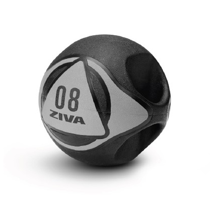 Pevný medicineball s úchytmi od ZIVA v čierno sivom prevedení.