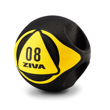 Pevný medicineball s úchytmi od ZIVA v čierno žltom prevedení