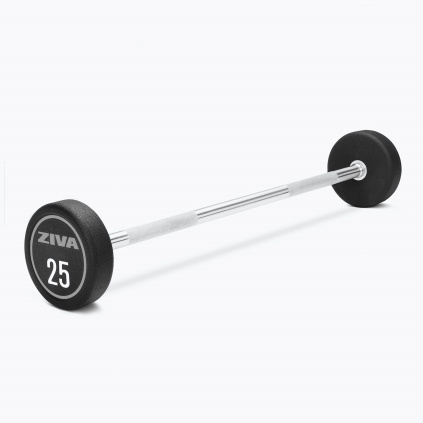 Pevná obojručná rovná činka s uretánovou povrchovou úpravou vhodná do fitness centra