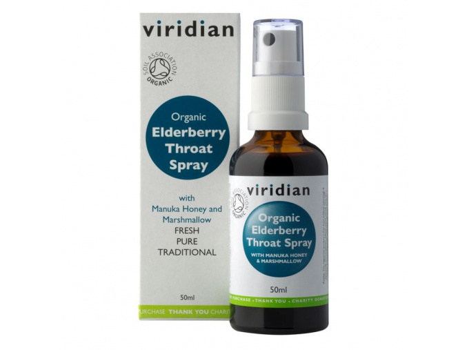 4287 viridian organicky bezinkovy sprej do krku 50 ml