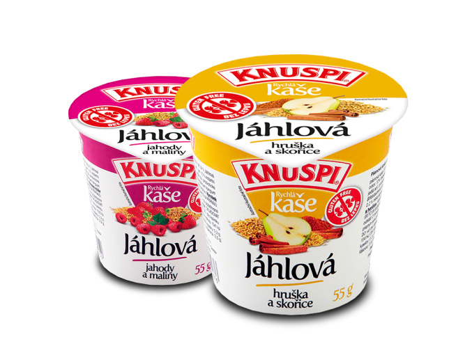 Knuspi Rychlá kaše v kelímku jáhlová 55g (Příchuť Jahody a maliny)