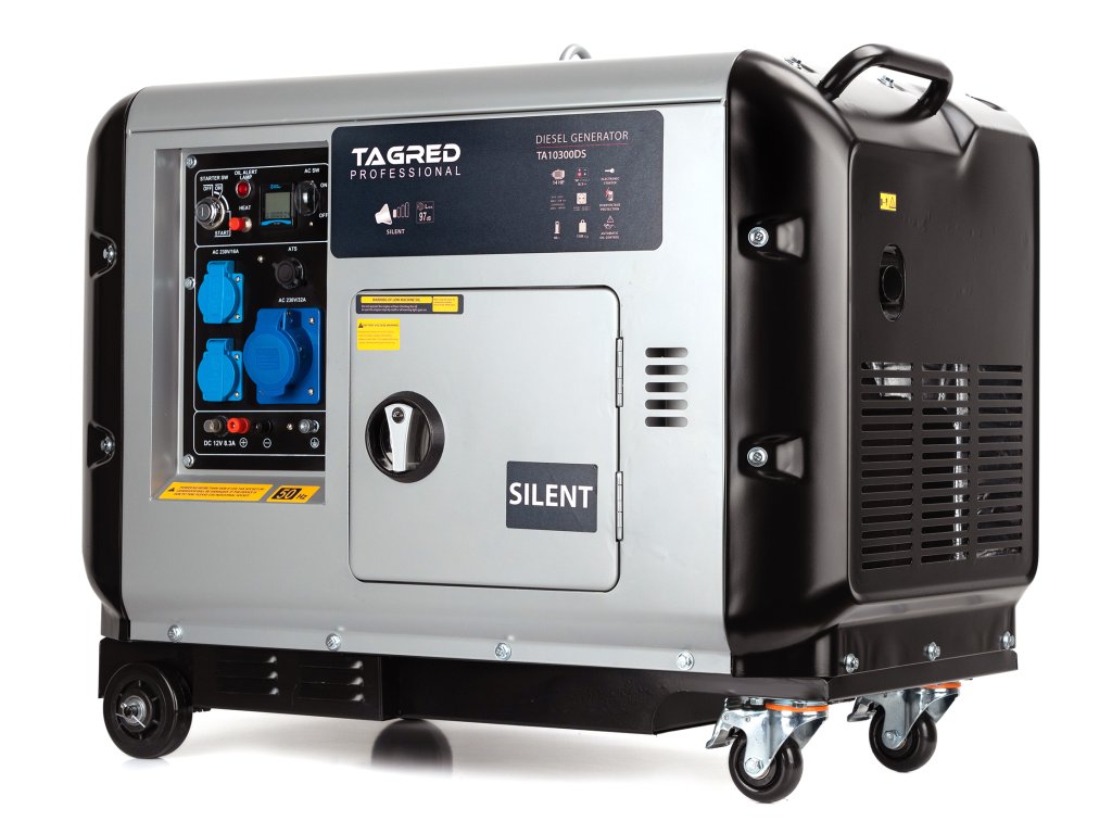 Дизелов генератор TAGRED 10300W 14 HP, ЕДНОФАЗЕН, 2x230V + гнездо PROFI 230V 32A усилено, 7000W, тих