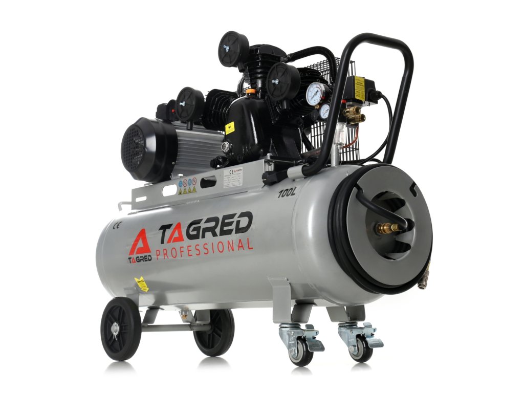 Маслен компресор TAGRED 100L, 3-бутален, маркуч, сепаратор