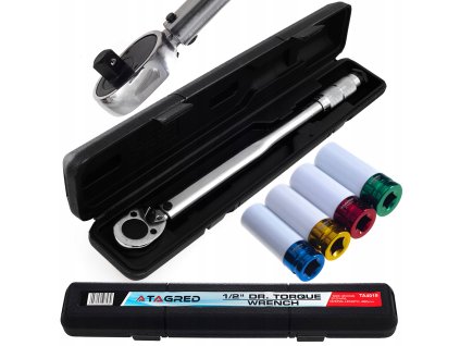 Динамометричен ключ 1/2" 480 мм 42-210 Nm 20 кг с блокировка, за колела + 4 приставки