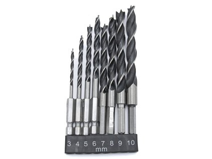 Комплект спирални свредла за дърво HEX 1/4 3-10 мм, 8 бр.