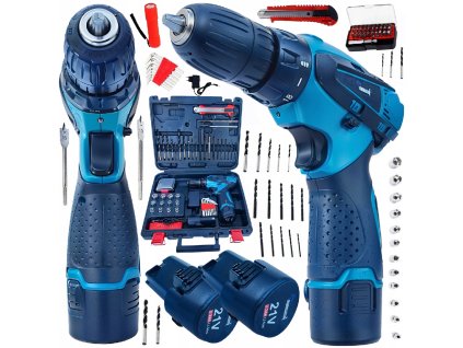 Aku vrtací šroubovák 21V 2x aku, bity, vrtáky, nástavce1