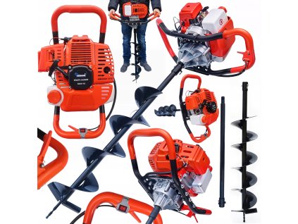 Benzinový zemní vrták 5,2 kW Ø 15 cm prodloužení 60 cmor a vertikutátor 3v1 6,5 HP Koš 40 l Kovová konstrukce01