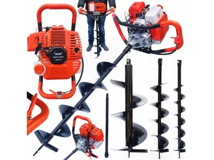 Benzinový zemní vrták 5,2 kW 3 vrtáky Ø 10, 15, 20 cm + prodloužení 60 cm01