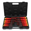 Комплект изолирани, ковани, магнитни отвертки за електротехници, 12 части