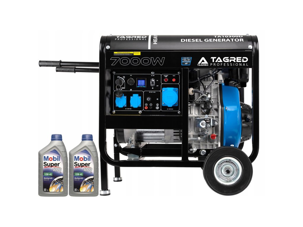 Dieselový generátor TAGRED 10300W, 14 HP, jednofázový, 2x230V + zásuvka PROFI 230V 32A, 7000W