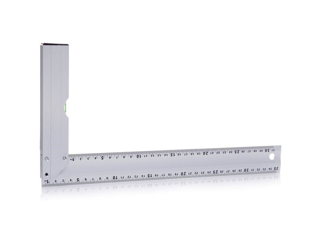 TAGRED Hliníkový tesařský a stavební úhelník s libelou, měřítko 350 mm
