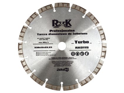 Diamantový kotouč na železobeton 230x12x22,23mm Turbo Professional R&K RK0115