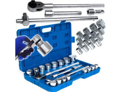 Sada nástrčných klíčů 12-hranů 3/4" kované CRV, 21 ks pro kamiony, ráčna, velké nástrčky