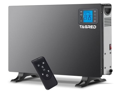 Elektrický konvektorový radiátor s termostatem, dálkové ovládání, LCD časovač, výkon 2000 W, černý