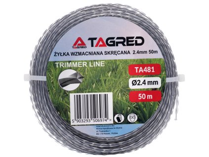 Řezací struna do benzinové kosy, vyžínače, zkroucená, čtvercová 2,4 mm x 50 m, šedá, zesílená