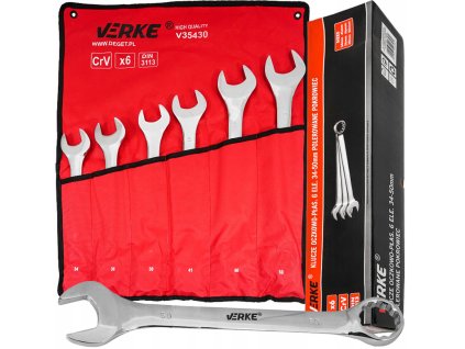 Sada očkoplochých klíčů 6 ks 34-50mm leštěné s pouzdrem VERKE V35430