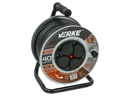 Prodlužovací kabel 3x2,5mm, 40m, na ocelovém bubnu, hermetické zásuvky VERKE V70021