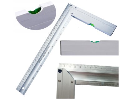 TAGRED aluminijski građevinski i stolarijski kutnomjer s libelom, mjera 350 mm