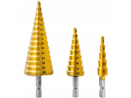 Stupňovité vrtáky na kovy 4 32 mm HEX sada 3 ks1